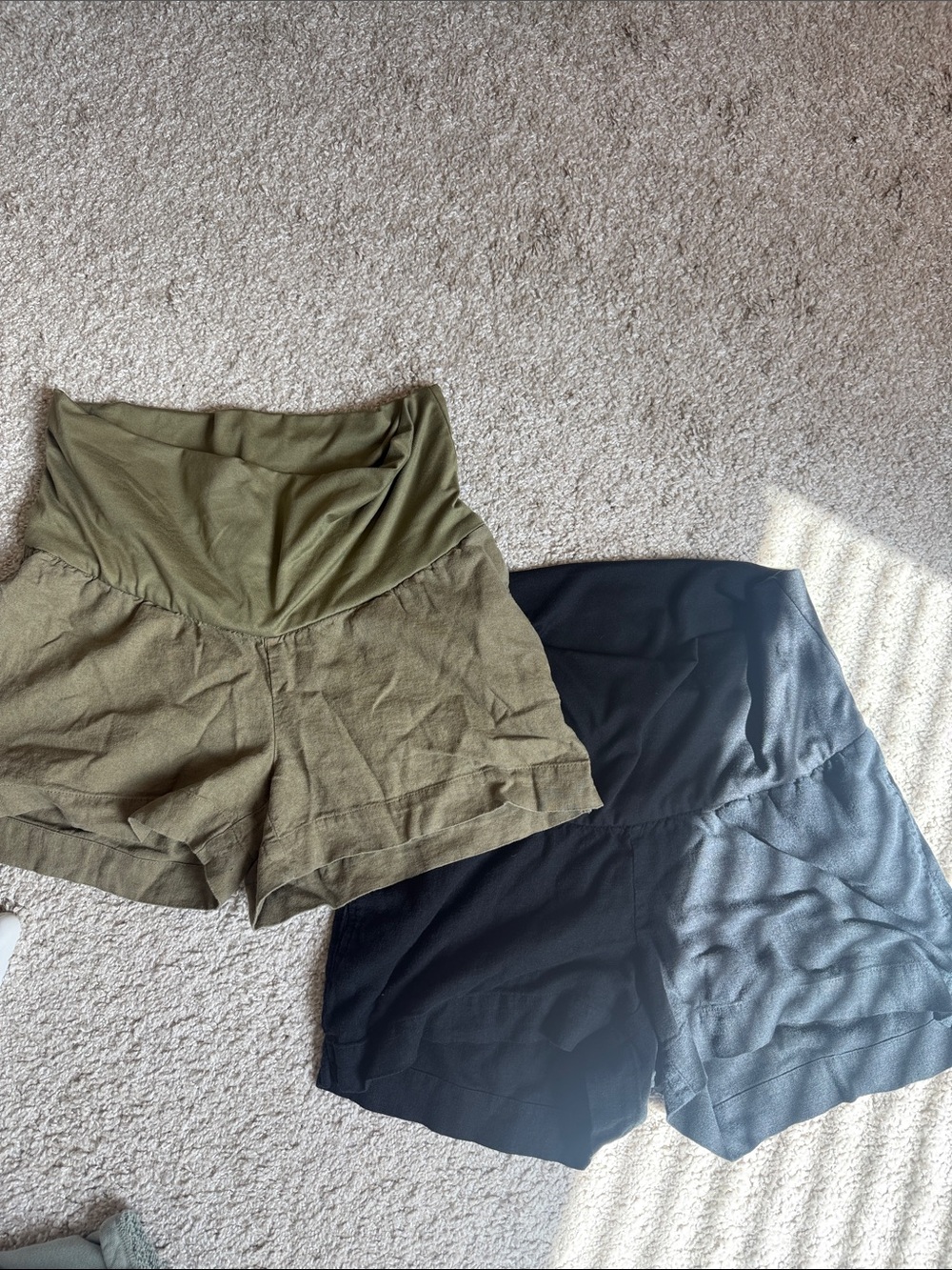 Olive and Black Maternity Linen Shorts